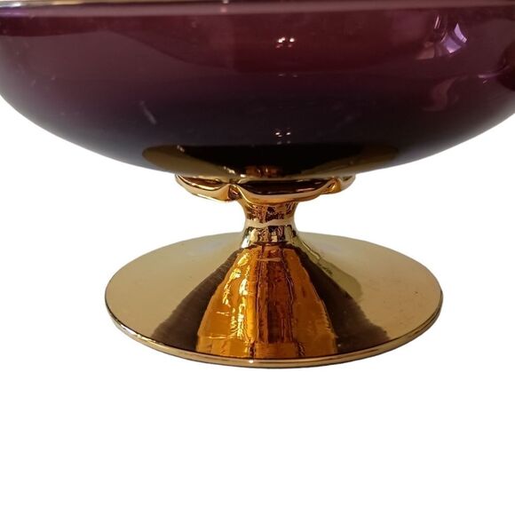 Ardalt Covered Dish Italy Gold Floral Amethyst Glass Gold Handpainted Vintage. - Picture 9 of 16